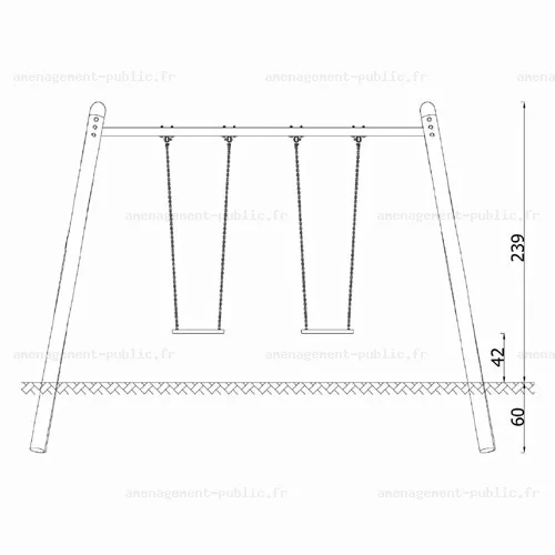 Balançoire robinier 2 places pour aires de jeux 3-14 ans